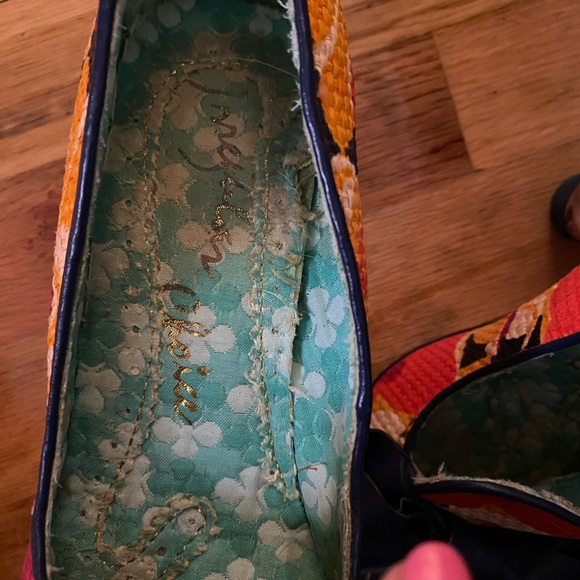 Woven printed jute pumps with lucite heels and big bow - Picture 4 of 7